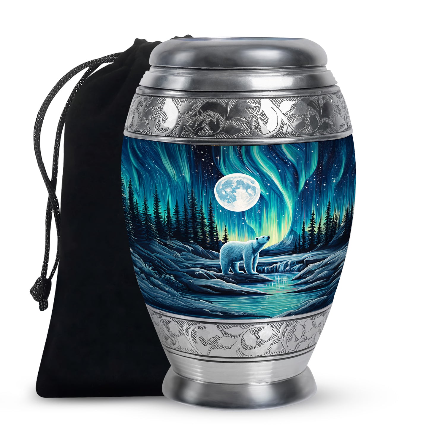 Indigo Bear Cremation Urn back view with polished surface - regal bear design with crown-inspired accents - full-size 10 inch 200 cubic inch adult cremation urn
