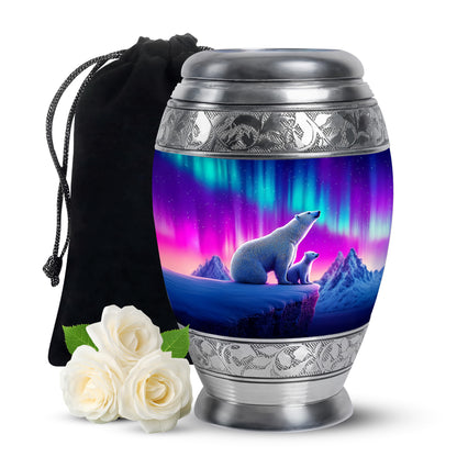 Pastel Blue Bear Cremation Urn back view with polished surface - regal bear design with crown-inspired accents - full-size 10 inch 200 cubic inch adult cremation urn