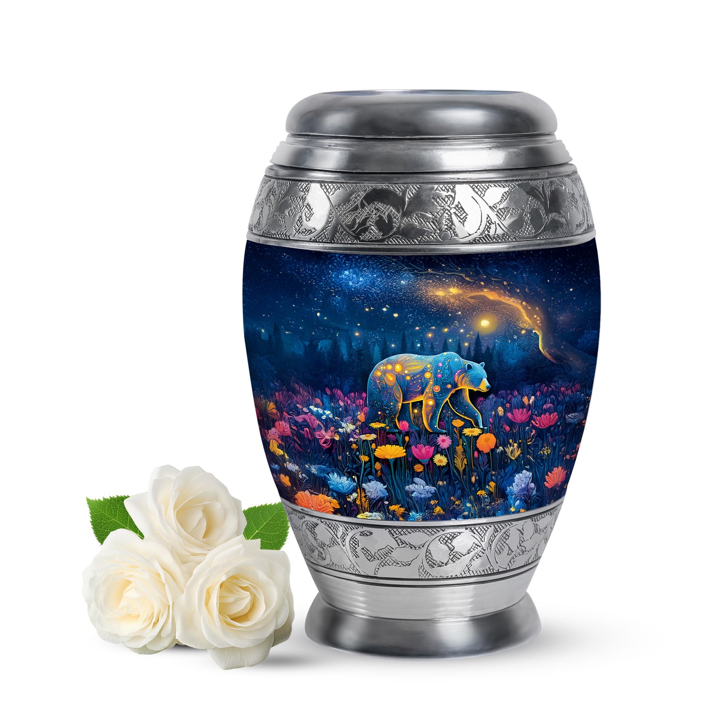 Blue Treasured Bear Cremation Urns for Human Ashes - 10-inch, 200 cu in - Yatskia