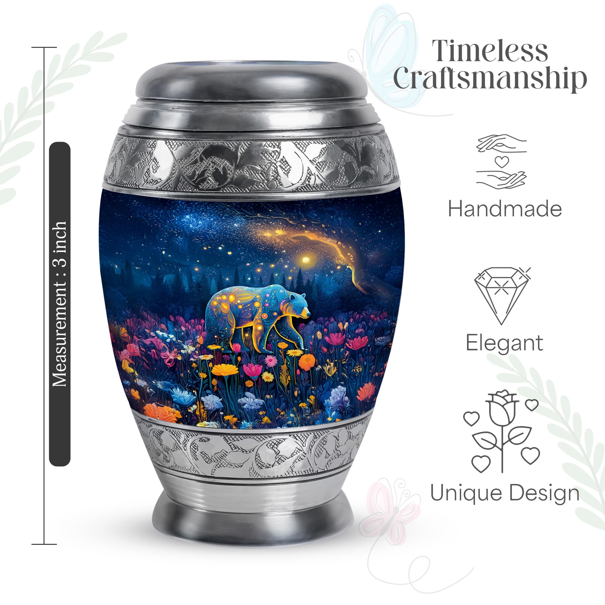 Dusty Blue Bear Cremation Urn lifestyle display on memorial shelf - regal bear design with crown-inspired accents - mini keepsake memorial for portion of cremation ashes