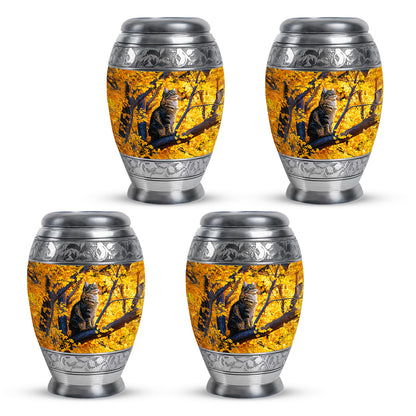 Gilded Gold Cat Cremation Urn urn with complimentary velvet bag - regal cat design with crown-inspired accents - 10 inch aluminum urn for cremated remains