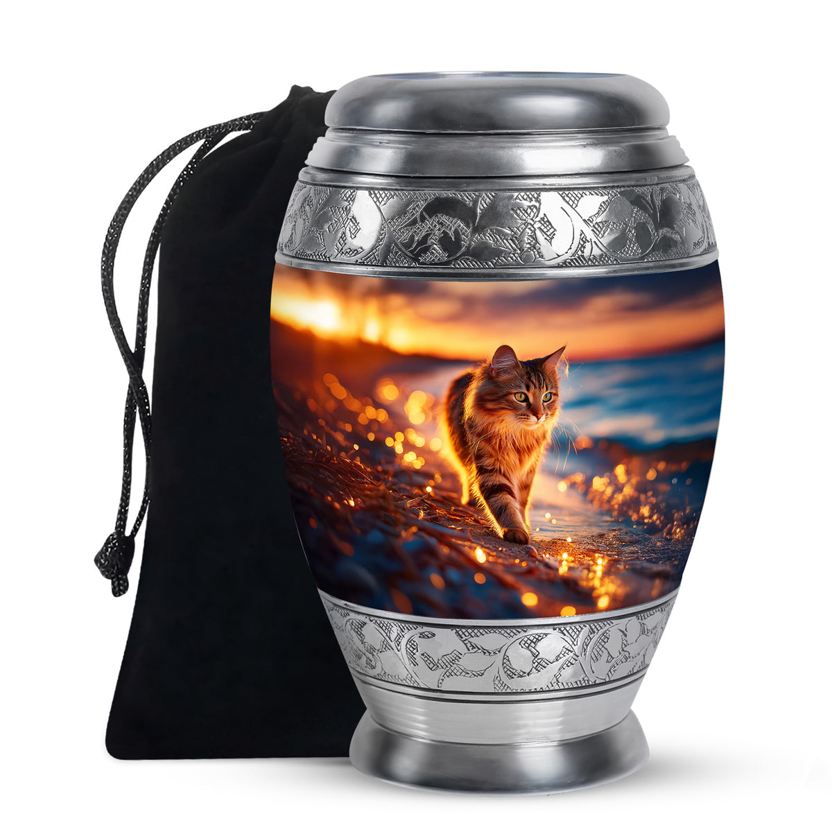 Deep Red Cat Cremation Urn back view with polished surface - regal cat design with crown-inspired accents - full-size 10 inch 200 cubic inch adult cremation urn