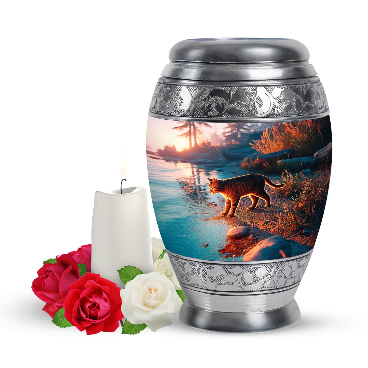 Personalized Blue Heavenly Cat Cremation Urns for Human Ashes - 10-inch, 200 cu in - Yatskia
