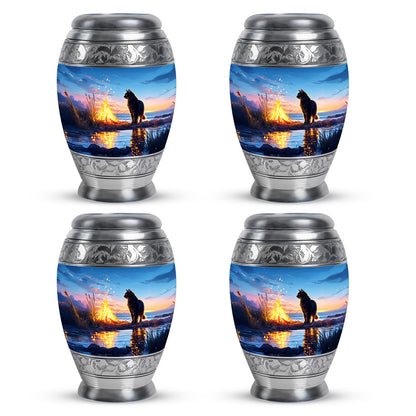 Powder Blue Cat Cremation Urn urn with complimentary velvet bag - regal cat design with crown-inspired accents - 10 inch aluminum urn for cremated remains