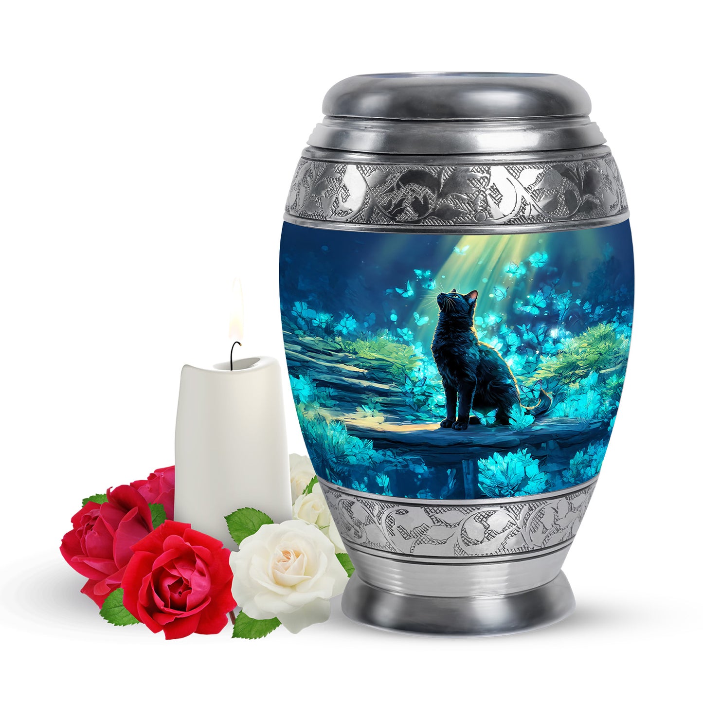 Personalized Cat Cremation Urns - Eminent Blue 10-inch, 200 cu in - Yatskia