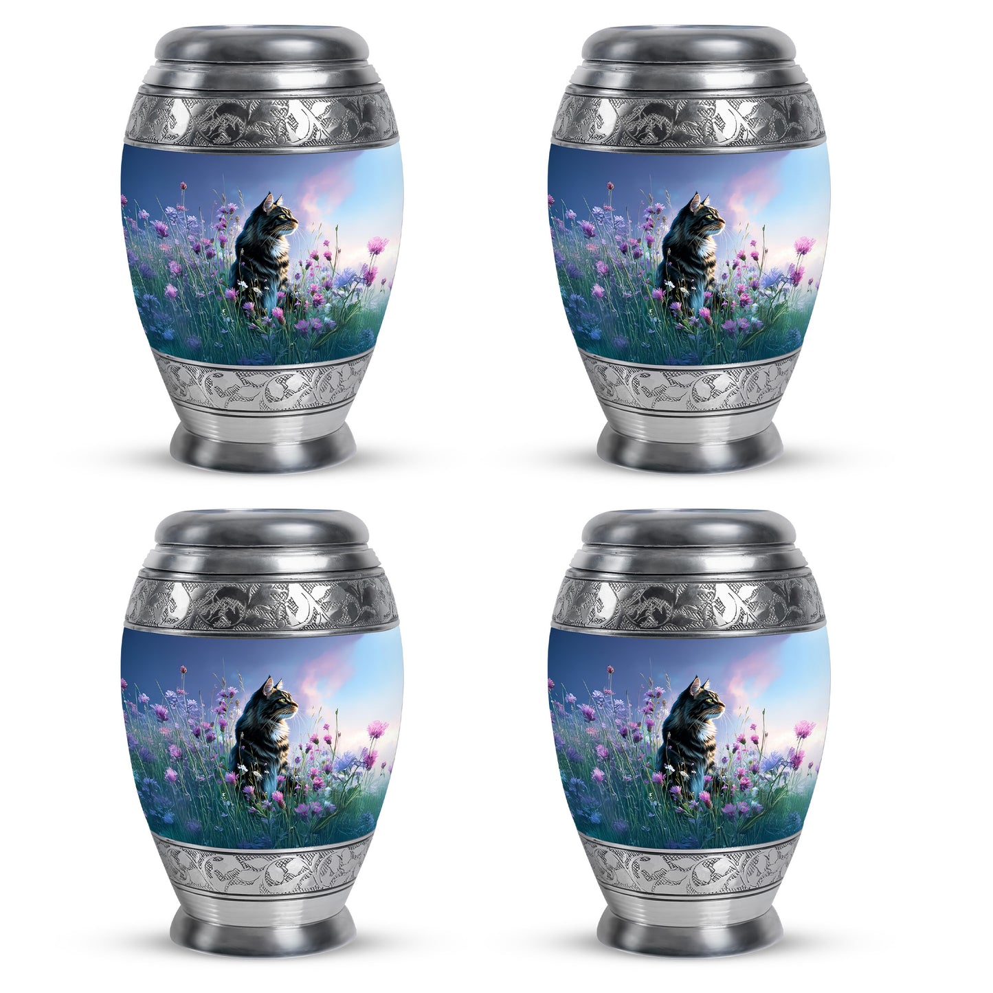 Celestial Blue Cat Cremation Urn urn with complimentary velvet bag - regal cat design with crown-inspired accents - 10 inch aluminum urn for cremated remains