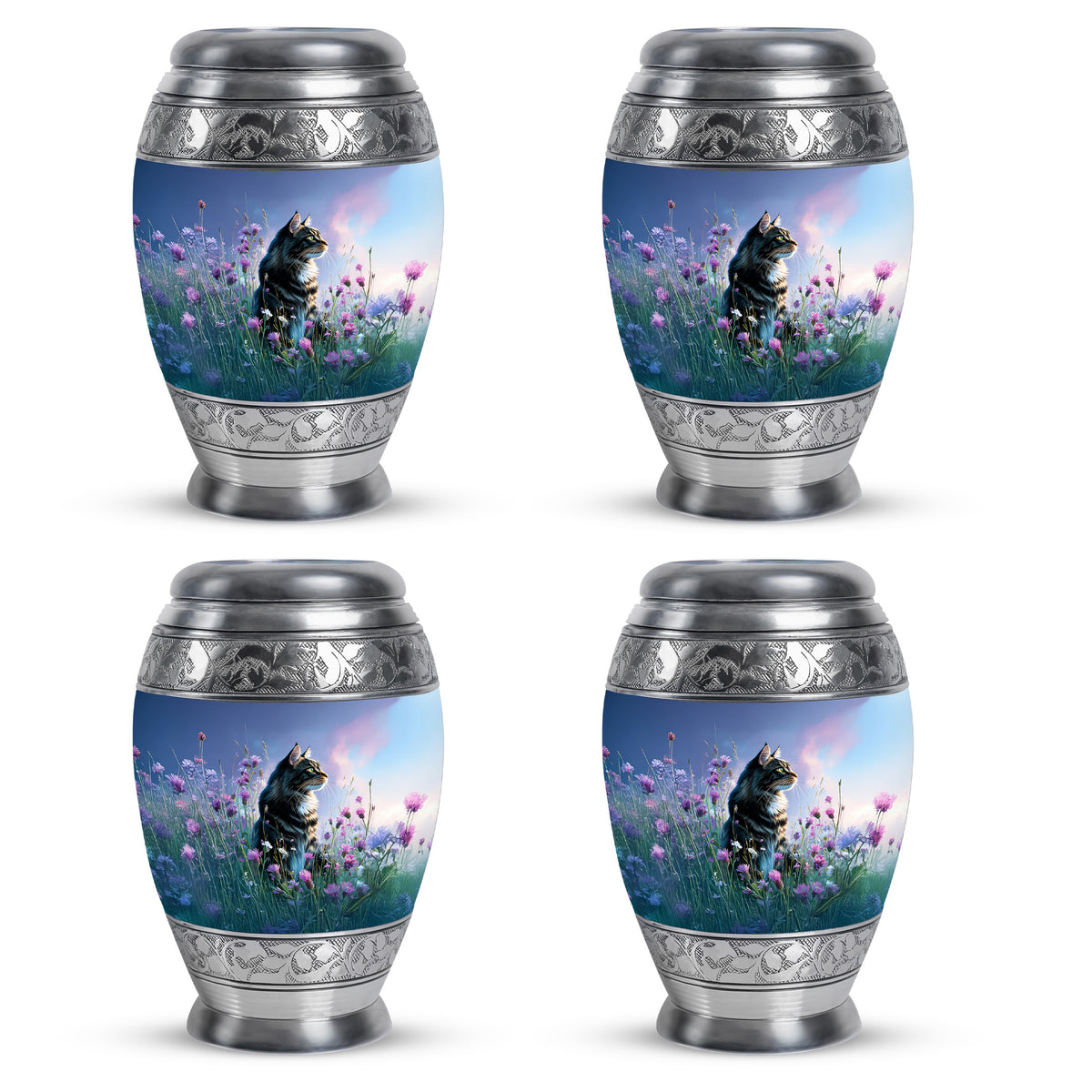Celestial Blue Cat Cremation Urn urn with complimentary velvet bag - regal cat design with crown-inspired accents - 10 inch aluminum urn for cremated remains