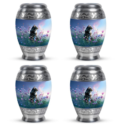 Celestial Blue Cat Cremation Urn urn with complimentary velvet bag - regal cat design with crown-inspired accents - 10 inch aluminum urn for cremated remains
