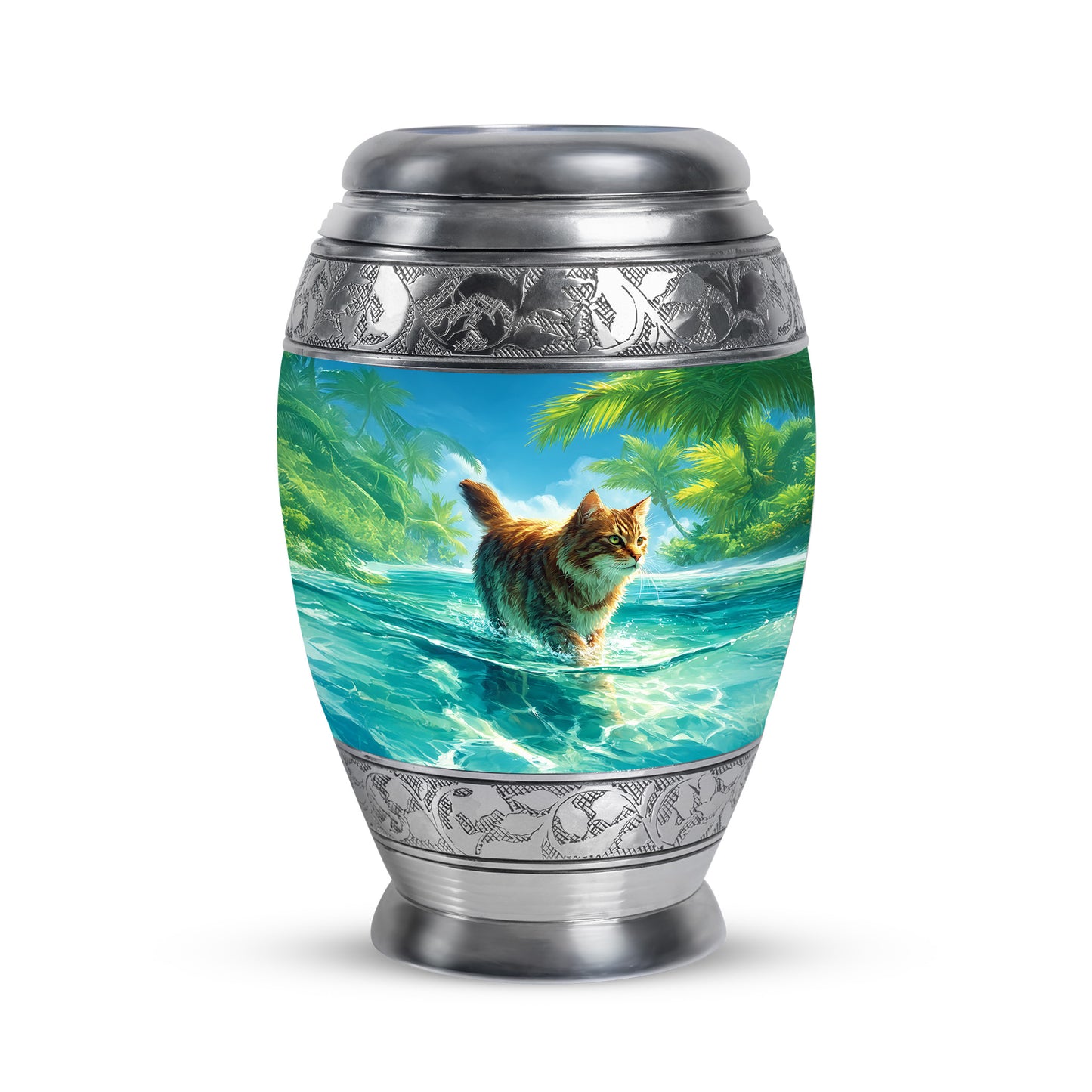 Divine Blue Cat Cremation Urn for Ashes - 10-inch, 200 cu in - Yatskia