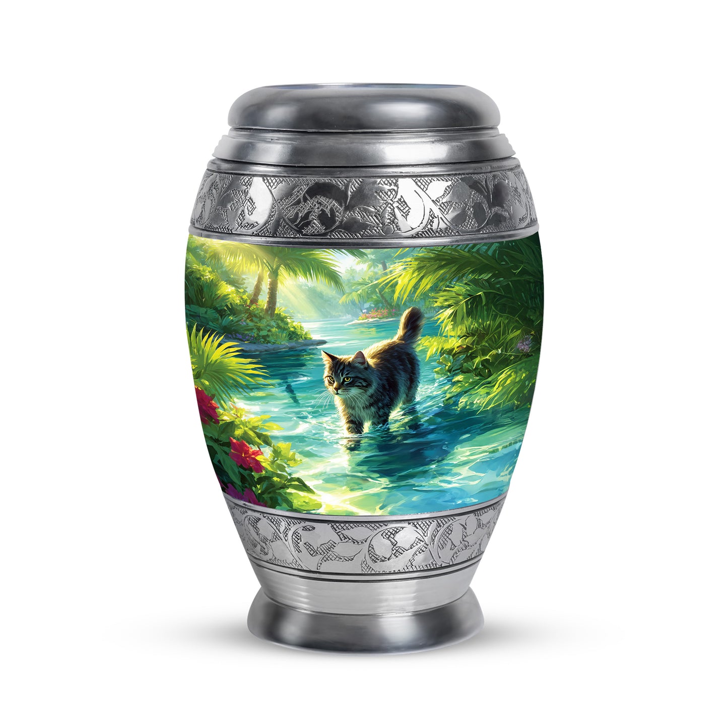 Regal Cat Memorial Cremation Urns - Green 10-inch, 200 cu in - Yatskia