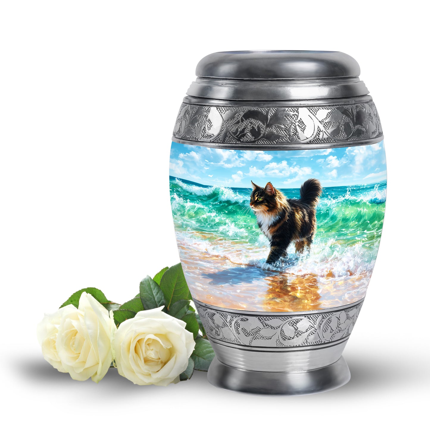 Blue Venerable Cat Cremation Urns for Human Ashes - 10-inch, 200 cu in - Yatskia