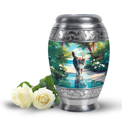 Teal Cat Cremation Urns - Opulent Legacy 10-inch, 200 cu in - Yatskia