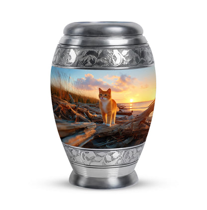 Timeless Blue Cat Cremation Urn for Ashes - 10-inch, 200 cu in - Yatskia