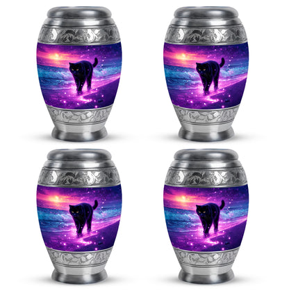 Royal Purple Cat Cremation Urn urn with complimentary velvet bag - majestic cat pattern with filigree border - 10 inch aluminum urn for cremated remains