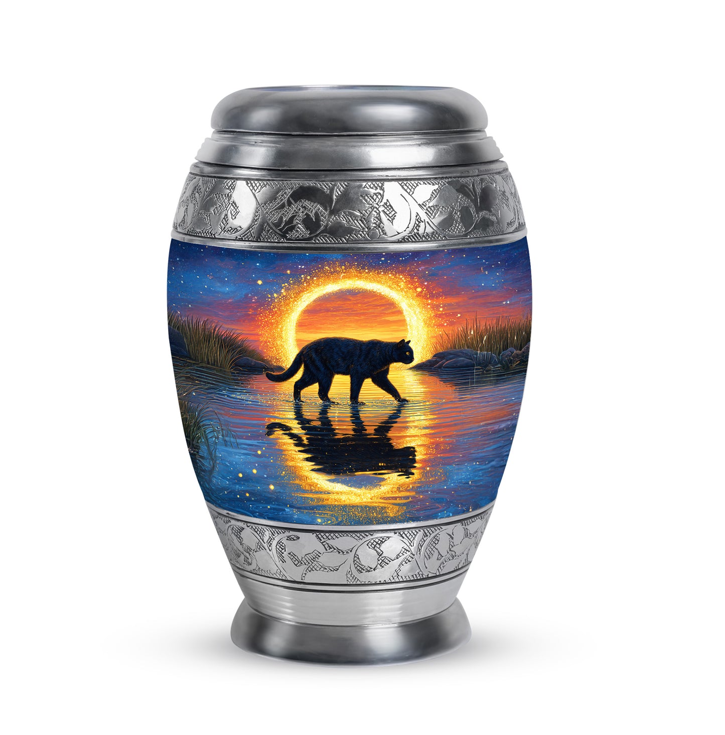 Personalized Blue Revered Cat Cremation Urns for Human Ashes - 10-inch, 200 cu in - Yatskia