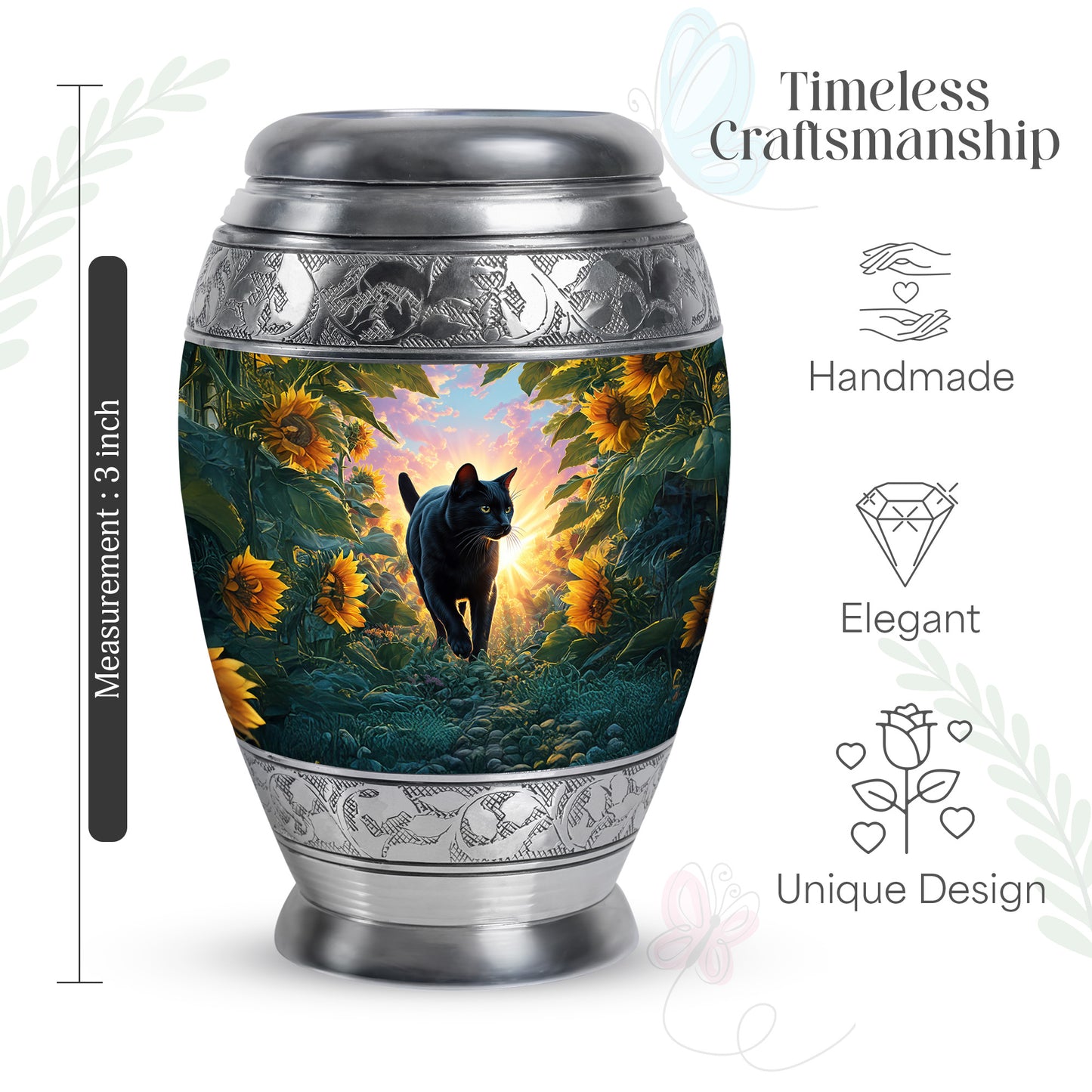 Azure Cat Cremation Urn lifestyle display on memorial shelf - regal cat design with crown-inspired accents - mini keepsake memorial for portion of cremation ashes