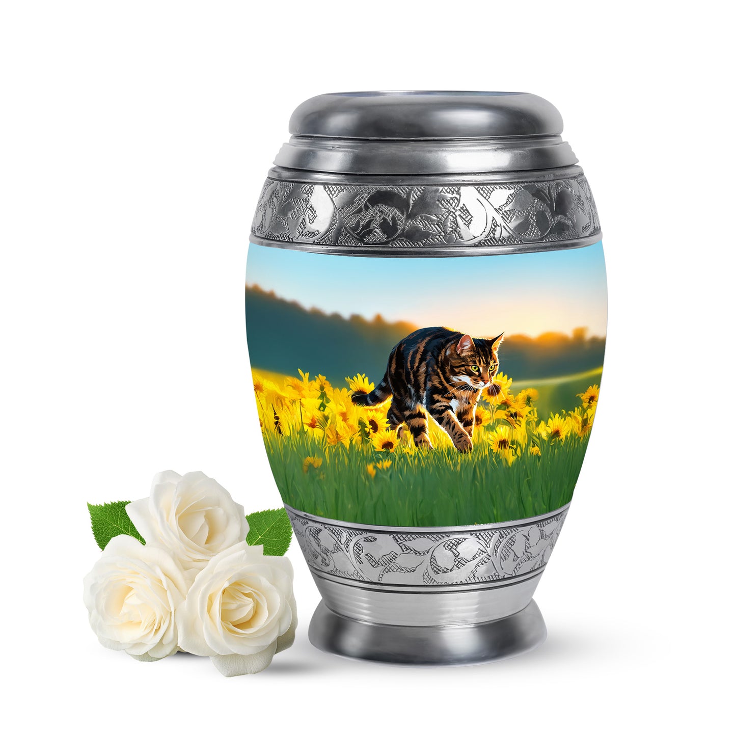 Distinguished Teal Cat Cremation Urn for Ashes - 10-inch, 200 cu in - Yatskia