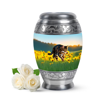 Distinguished Teal Cat Cremation Urn for Ashes - 10-inch, 200 cu in - Yatskia