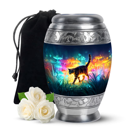 Slate Blue Cat Cremation Urn back view with polished surface - regal cat design with crown-inspired accents - full-size 10 inch 200 cubic inch adult cremation urn