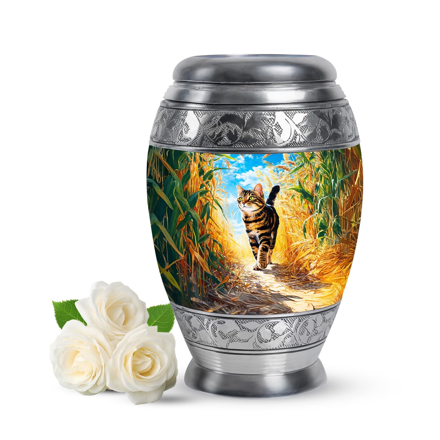 Lustrous Cat Cremation Urns for Human Ashes - Teal 10-inch - Yatskia