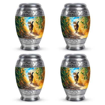 Jewel Teal Cat Cremation Urn urn with complimentary velvet bag - regal cat design with crown-inspired accents - 10 inch aluminum urn for cremated remains