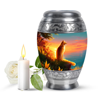 Lustrous Cat Cremation Urns for Human Ashes - Teal 10-inch - Yatskia