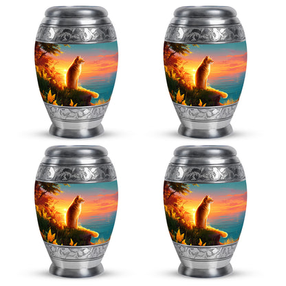 Cool Teal Cat Cremation Urn urn with complimentary velvet bag - regal cat design with crown-inspired accents - 10 inch aluminum urn for cremated remains