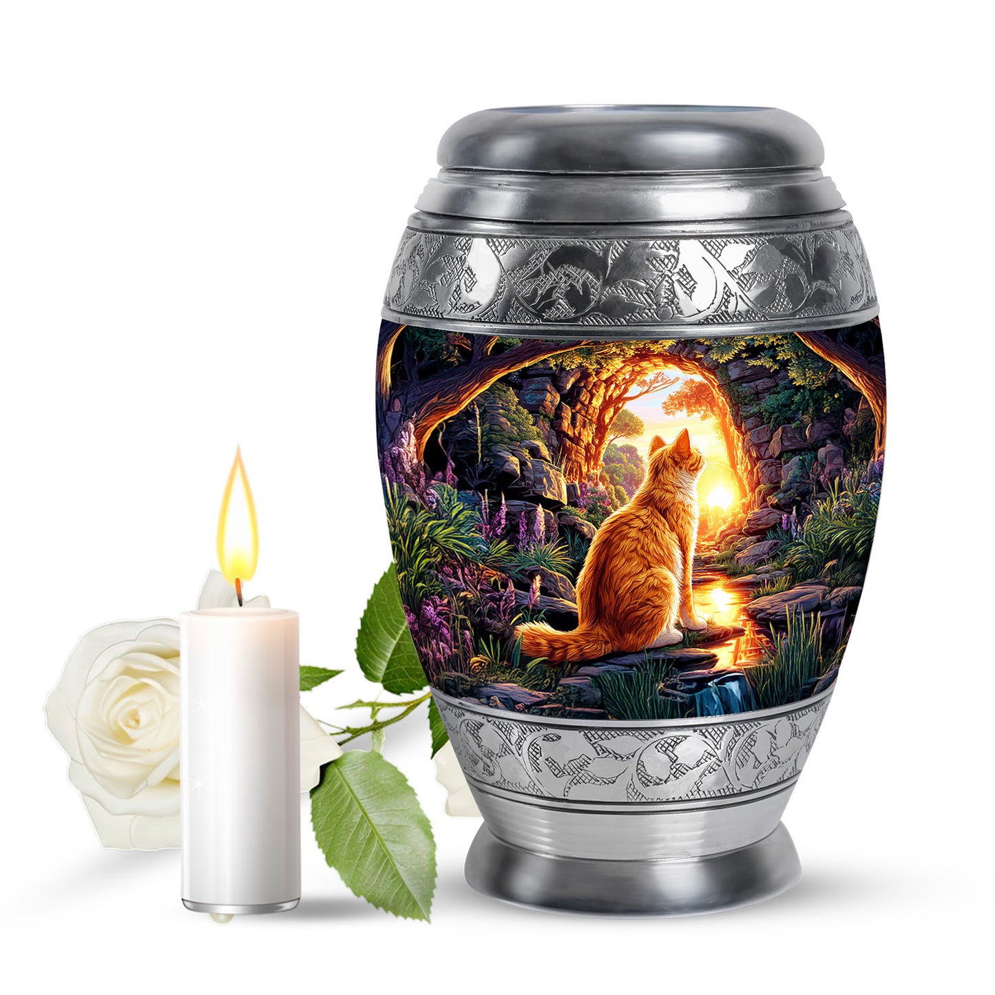 Purple Cat Memorial Cremation Urns for Human Ashes - 10-inch, 200 cu in - Yatskia
