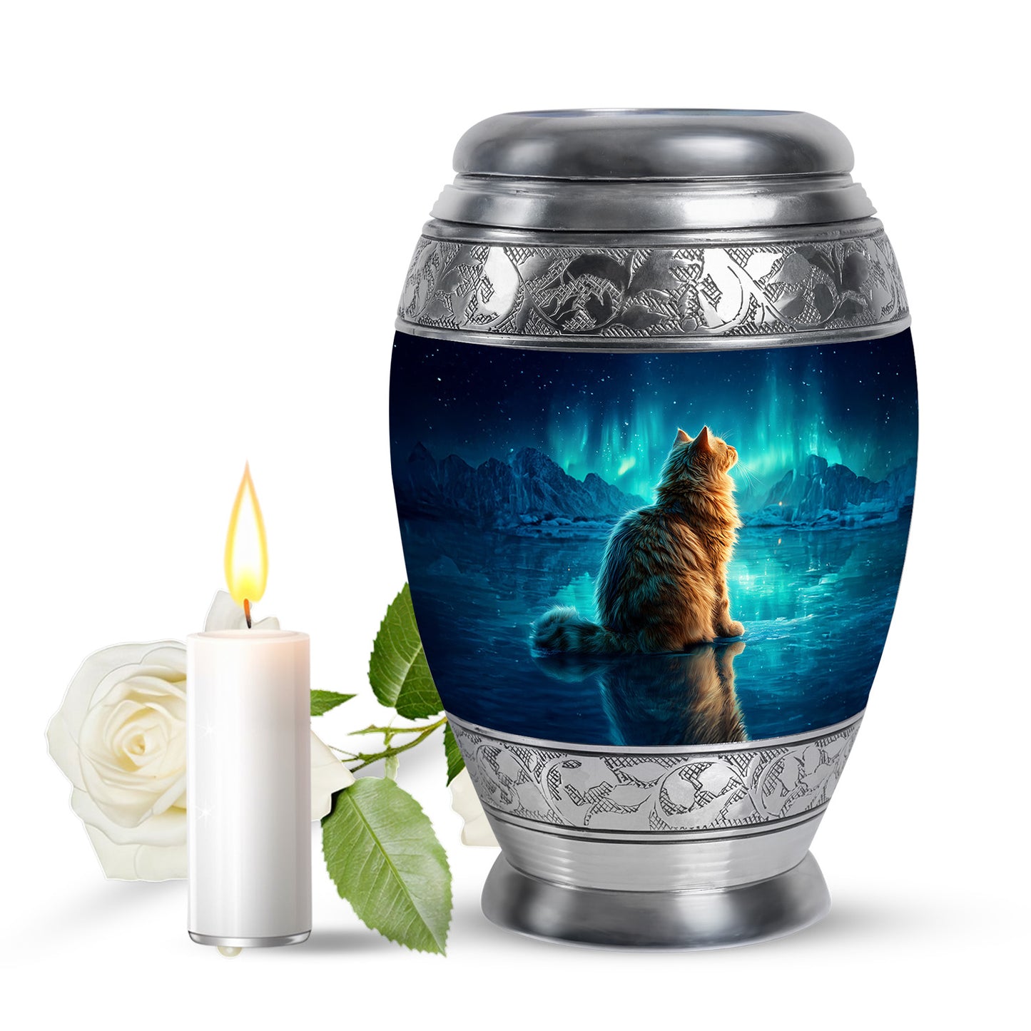 Blue Resounding Cat Memorial Urn for Ashes - 10-inch, 200 cu in - Yatskia