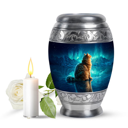 Blue Resounding Cat Memorial Urn for Ashes - 10-inch, 200 cu in - Yatskia