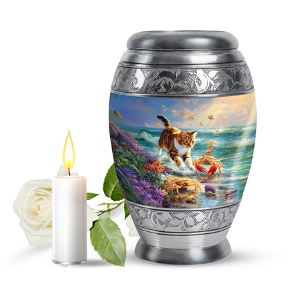 Personalized Blue Revered Cat Cremation Urns for Human Ashes - 10-inch, 200 cu in - Yatskia
