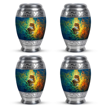 Cobalt Blue Cat Cremation Urn urn with complimentary velvet bag - majestic cat pattern with filigree border - 10 inch aluminum urn for cremated remains