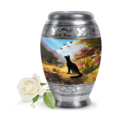 Blue Comforting Cat Memorial Urn for Ashes - 10-inch, 200 cu in - Yatskia