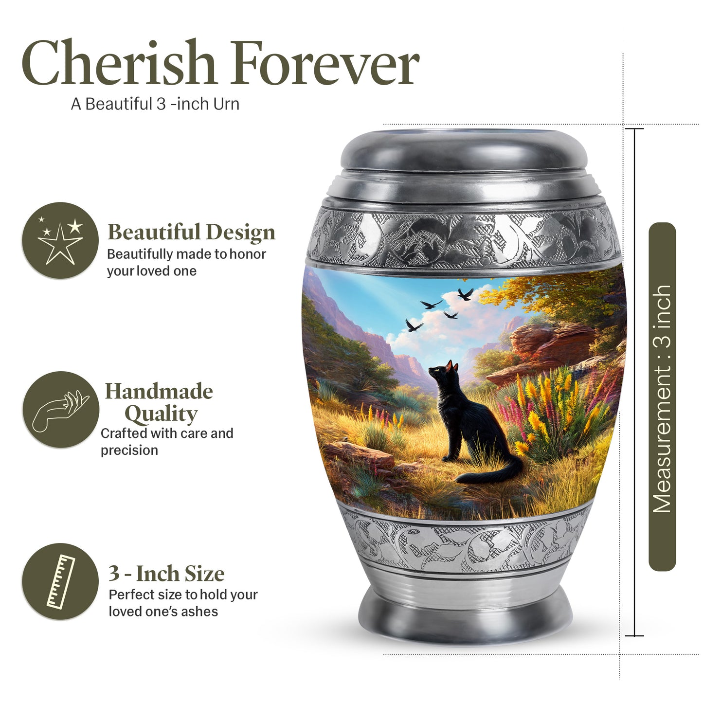 Indigo Cat Cremation Urn lifestyle display on memorial shelf - regal cat design with crown-inspired accents - mini keepsake memorial for portion of cremation ashes