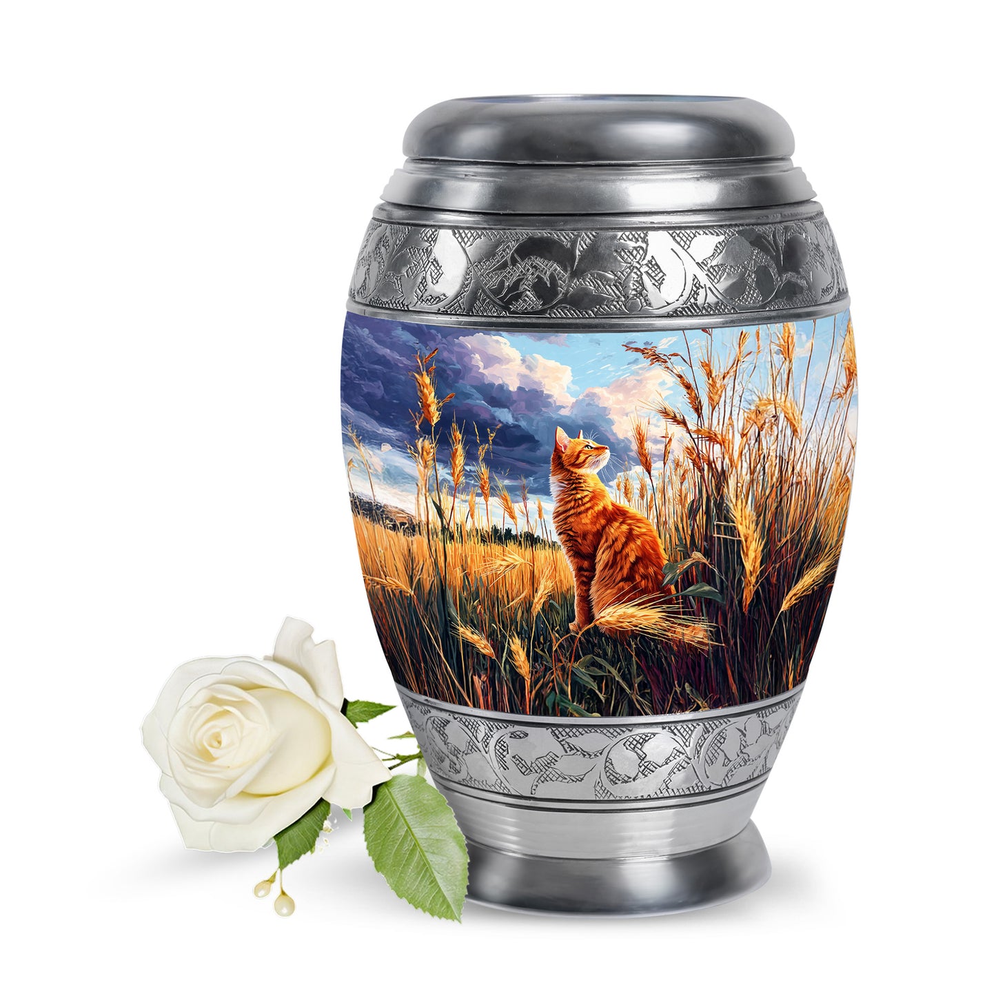 Personalized Blue Revered Cat Cremation Urns for Human Ashes - 10-inch, 200 cu in - Yatskia