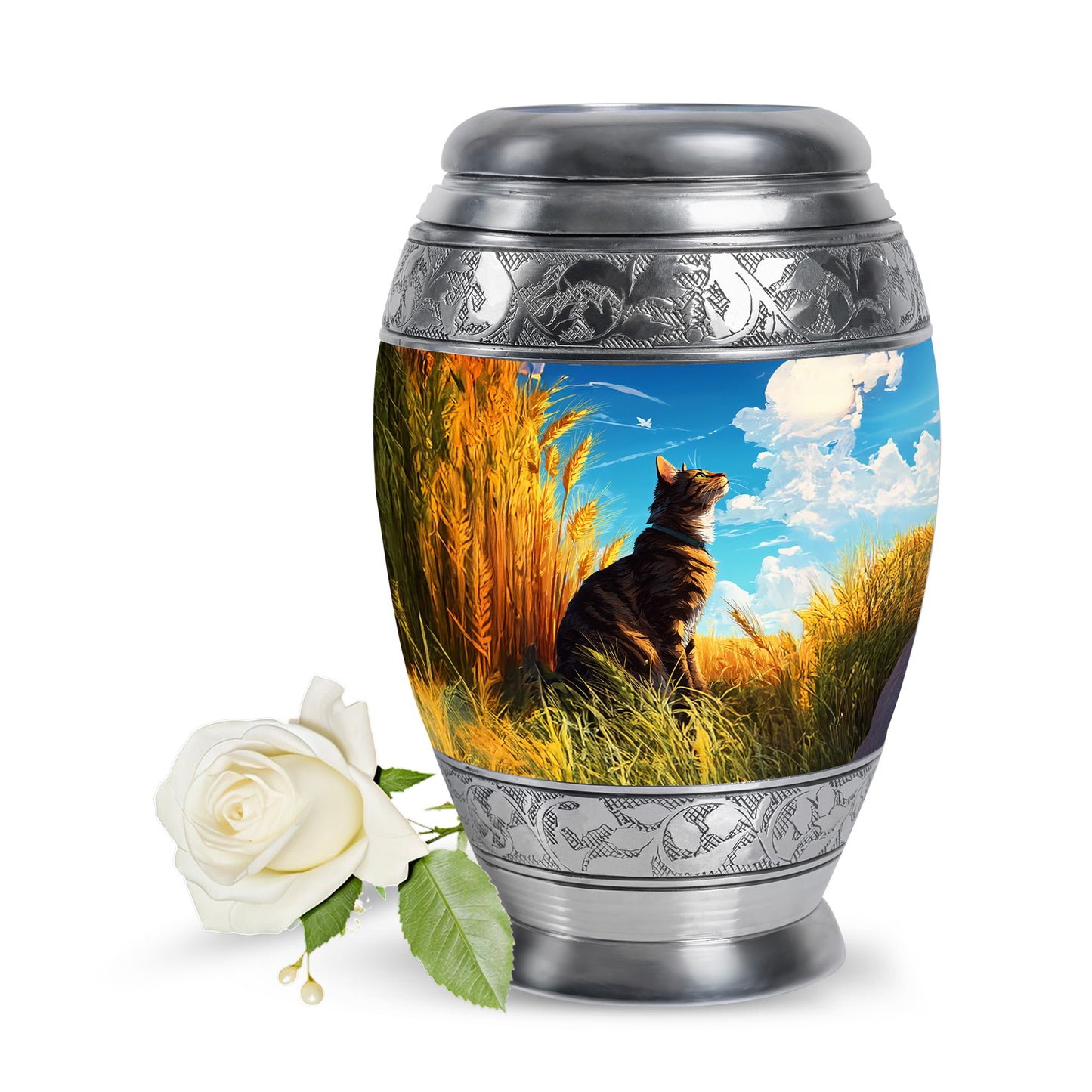 Personalized Cat Cremation Urns - Wondrous Blue 10-inch, 200 cu in - Yatskia