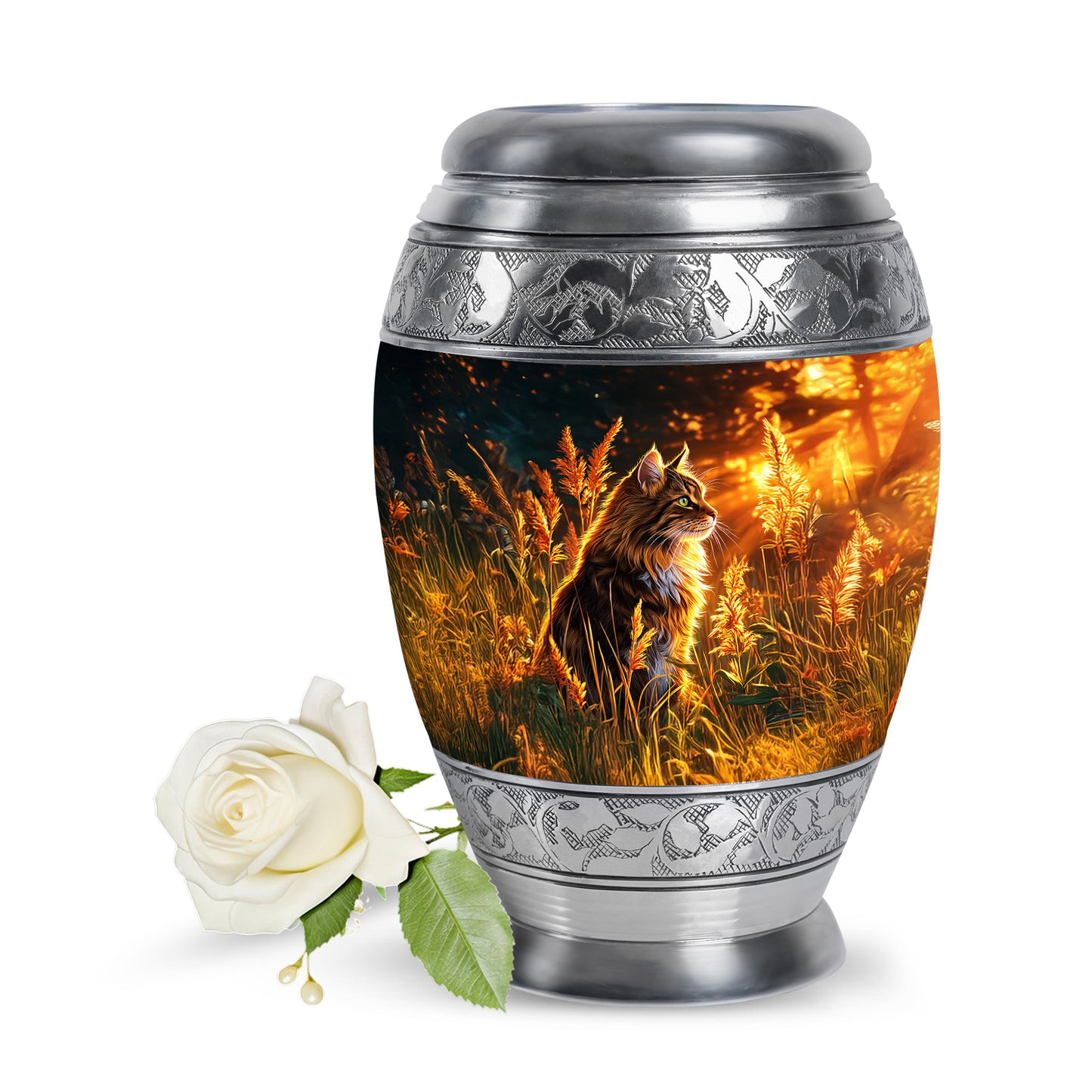 Black Stately Cat Cremation Urns for Human Ashes - 10-inch, 200 cu in - Yatskia