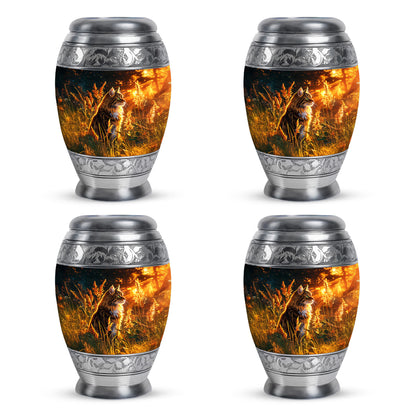 Charcoal Black Cat Cremation Urn urn with complimentary velvet bag - majestic cat pattern with filigree border - 10 inch aluminum urn for cremated remains