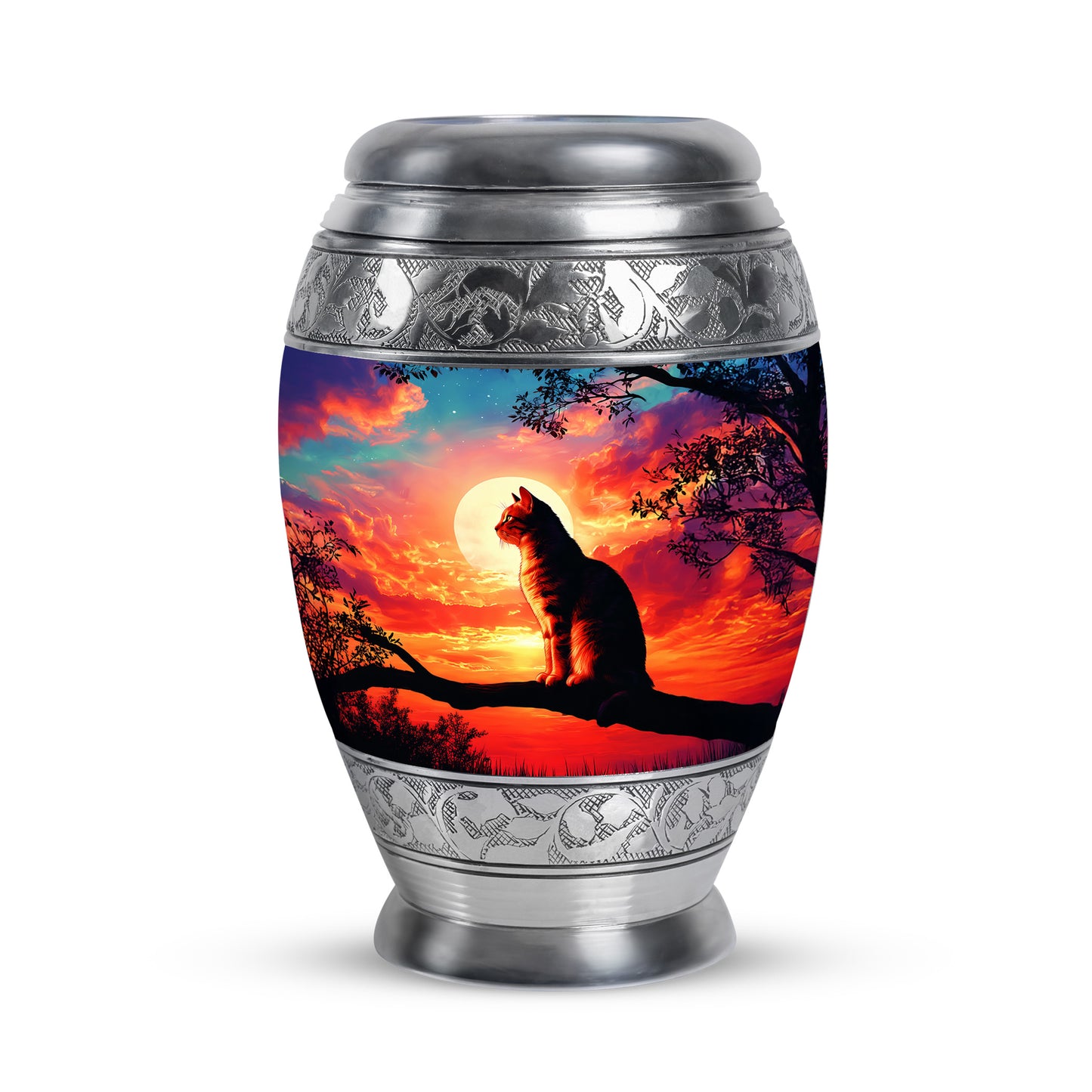 Blue Comforting Cat Memorial Urn for Ashes - 10-inch, 200 cu in - Yatskia