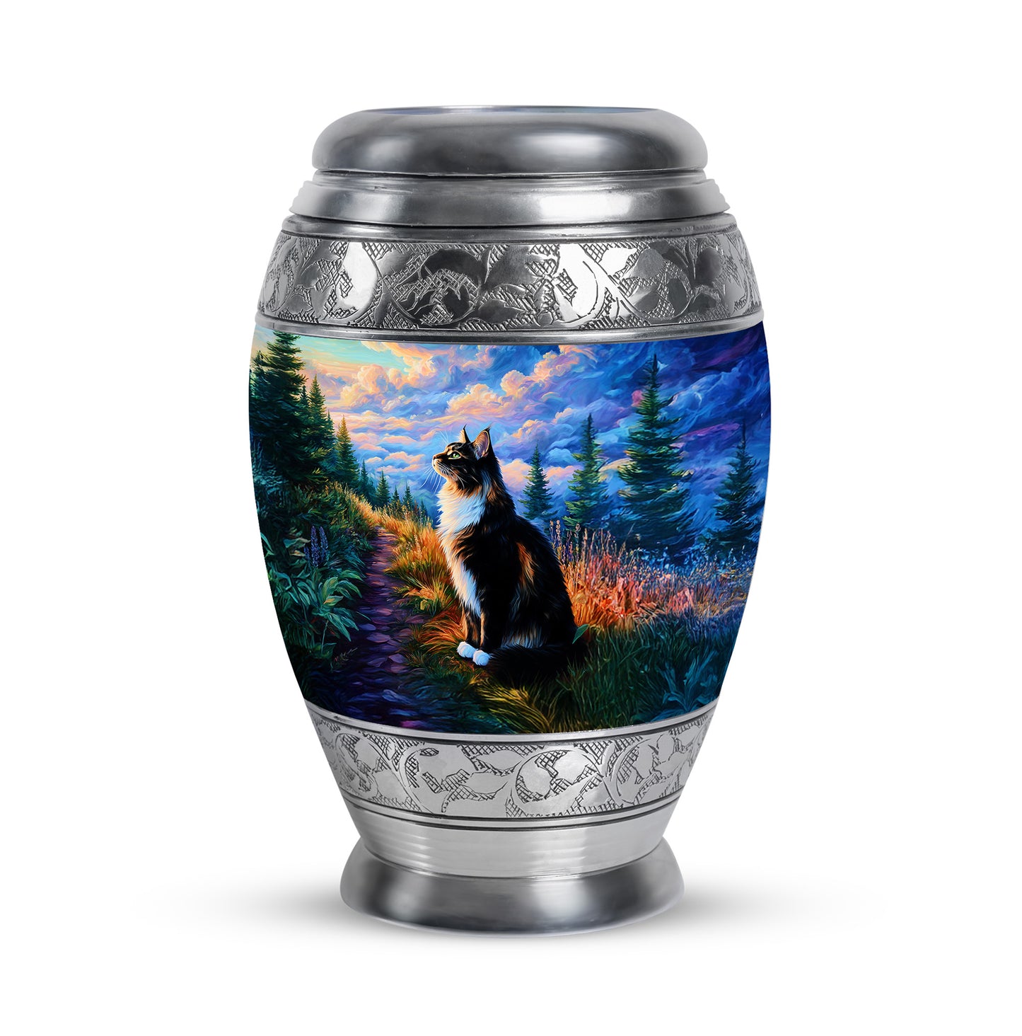 Blue Cat Treasure Cremation Urns for Human Ashes - 10-inch, 200 cu in - Yatskia
