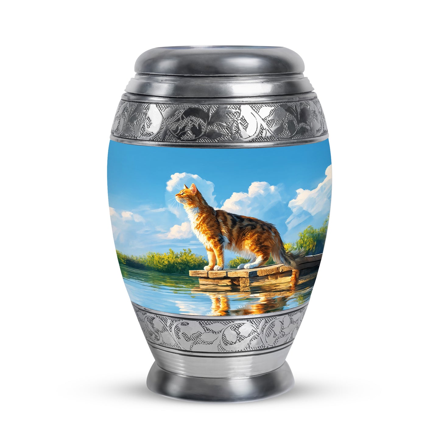 Regal Cat Memorial Cremation Urns - Blue 10-inch, 200 cu in - Yatskia