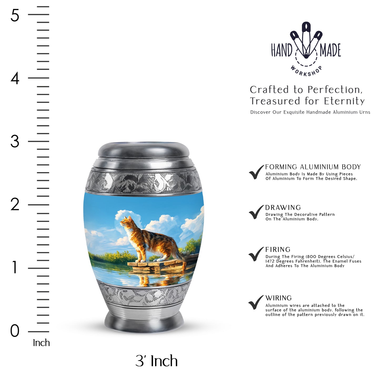 Azure Cat Cremation Urn lifestyle display on memorial shelf - regal cat design with crown-inspired accents - mini keepsake memorial for portion of cremation ashes