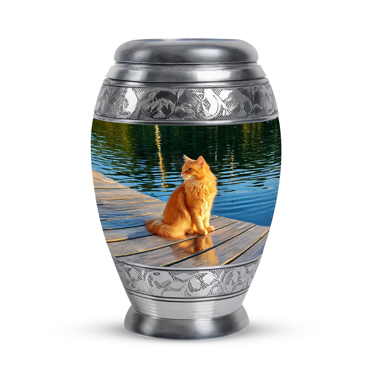 Stunning Green Cat Reflection Urn for Human Ashes - 10-inch, 200 cu in - Yatskia
