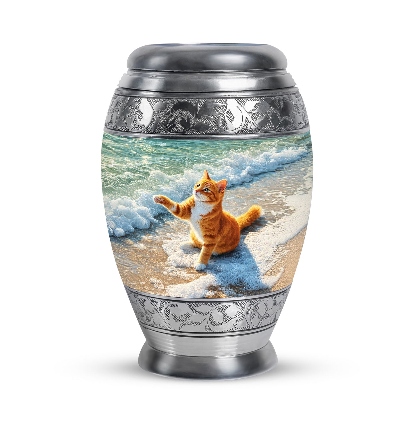 Personalized Green Cat Cremation Urns for Ashes - Transcendent 10-inch - Yatskia