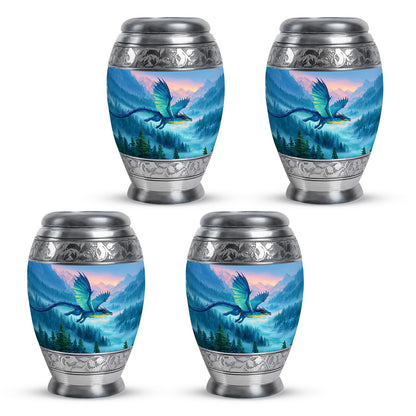 Indigo Dragon Cremation Urn urn with complimentary velvet bag - regal dragon design with crown-inspired accents - 10 inch aluminum urn for cremated remains