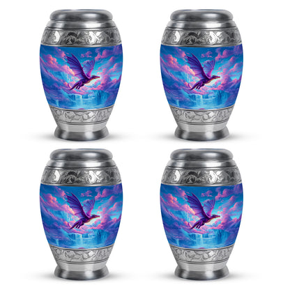 Cornflower Blue Dragon Cremation Urn urn with complimentary velvet bag - majestic dragon pattern with filigree border - 10 inch aluminum urn for cremated remains