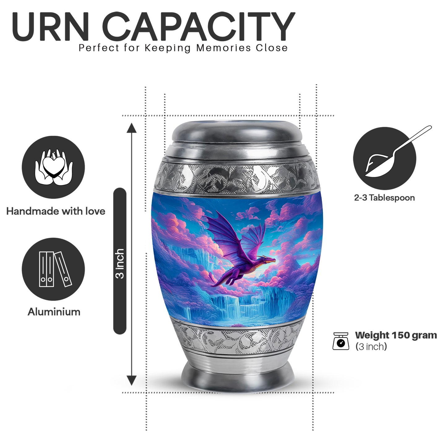 Icy Blue Dragon Cremation Urn lifestyle display on memorial shelf - regal dragon design with crown-inspired accents - mini keepsake memorial for portion of cremation ashes