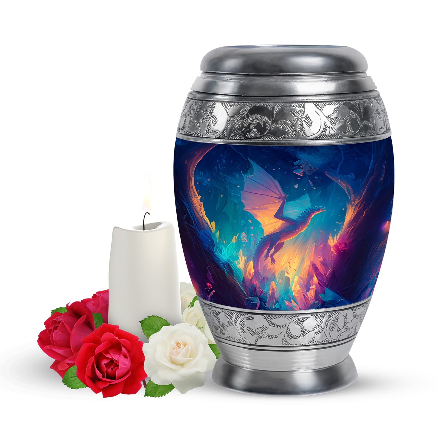 Blue Serene Dragon Memorial Urn for Ashes - 10-inch, 200 cu in - Yatskia