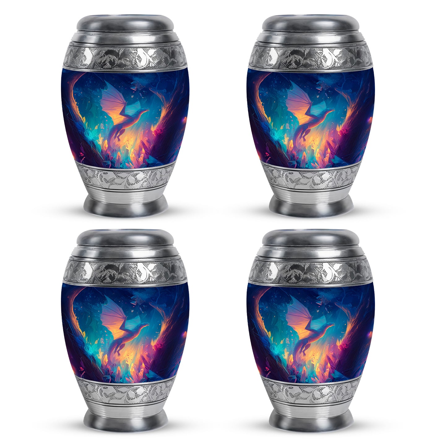 Azure Dragon Cremation Urn urn with complimentary velvet bag - regal dragon design with crown-inspired accents - 10 inch aluminum urn for cremated remains