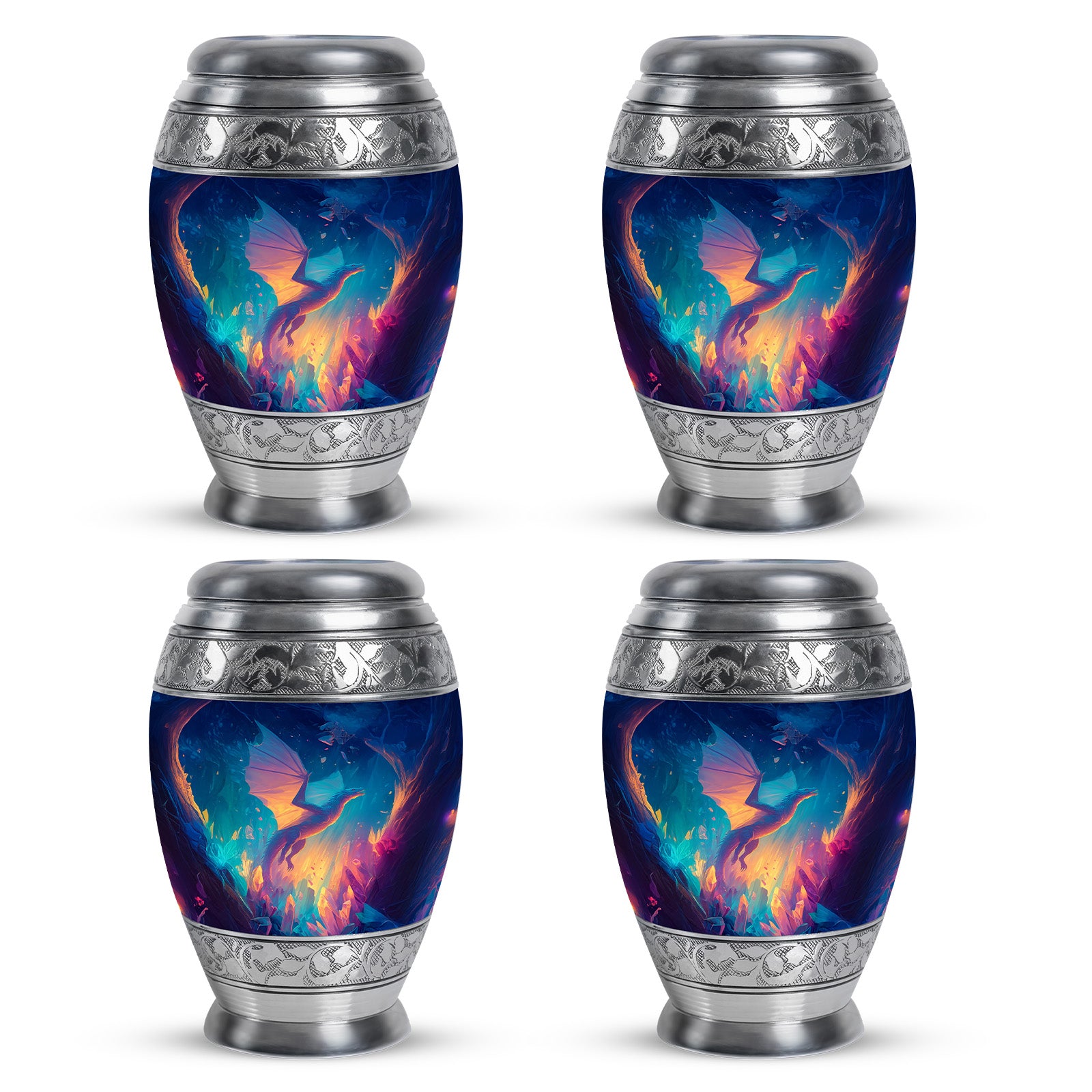 Azure Dragon Cremation Urn urn with complimentary velvet bag - regal dragon design with crown-inspired accents - 10 inch aluminum urn for cremated remains